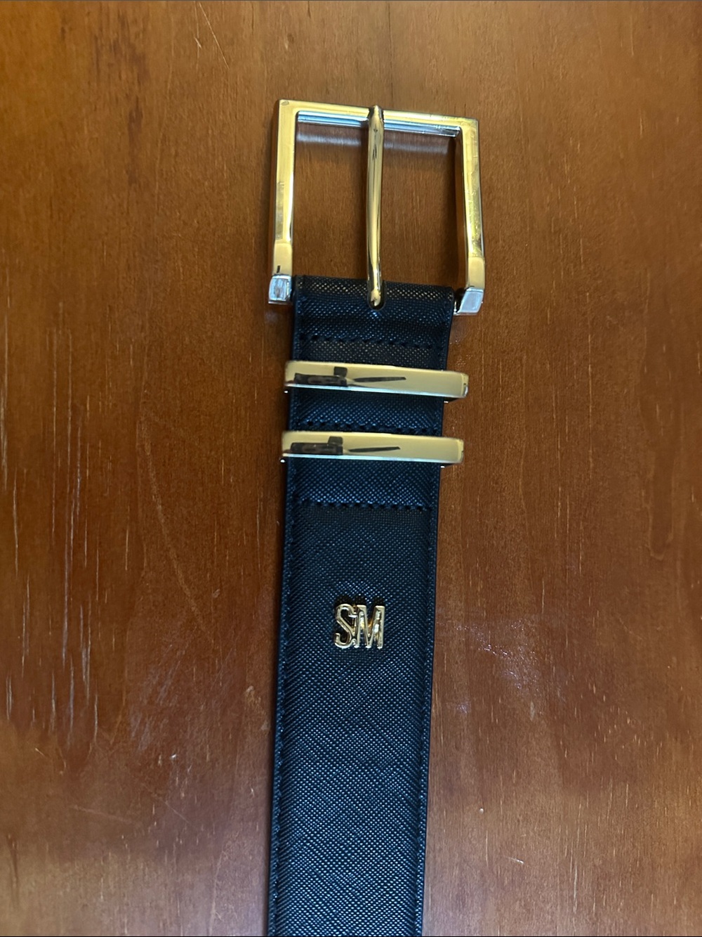 Monogram Black Leather Belt with Gold Buckle